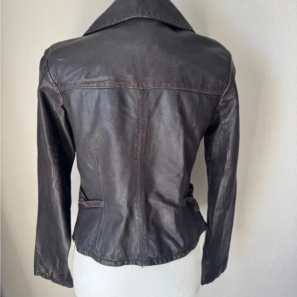 American Eagle Outfitters Brown Leather Jacket Fitted Style - Picture 3 of 6